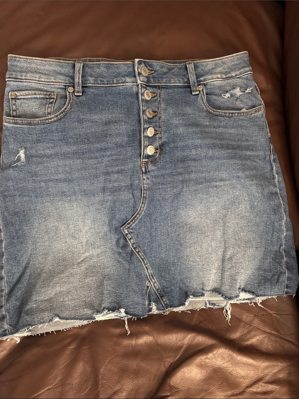 Button-Front High-Waist Denim Mini Skirt - Blue